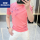 ROMON classic men's short-sleeved trendy brand internet celebrity handsome versatile ice hemp knitted fashion T-shirt 2025 summer new style black M (95-115Jin [Jin equals 0.5 kg])