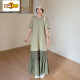 Chujing 2025 Neues Sommer Super langes Kleid mit kurzärztem Kleid für Frauen Fett MM großer Größe locker bis Knöchelspleißen und plissierte Freizeitbilder Farbe 3xl