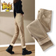 Jeans de terciopelo de primer diámetro para mujeres que usan un nuevo estilo de invierno Pantalones de algodón de caqui de caqui de patas de caza anchas hebillas de color caqui [terciopelo agregado] 13588 engrosado 26 (80 a 95 Jin [Jin equivale a 0.5 kg])