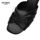 Respiración profunda aliento profundo zapatos para mujeres de piel de oveja suave tacones gruesos jingshe sandalias de tacón altas altas ax14116 negro 37