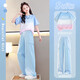 Balabala girls suit summer suit 2025 new fashionable children's short-sleeved work pants big children summer fashionable street sports 9889 white + 15029 pink 130 cm