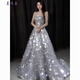 Mei'anjia Starry Sky Sequin Evening Dress Feeling Light Luxury Temperament Annual Meeting Host Engagement Wedding Wedding Toast Clothes Bride Silver Sequin S