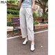 Pantalones informales de nueve puntos de secado rápido de Seda de secado rápido para el algodón para el estilo delgado de verano de las mujeres 2025 Nuevo trabajo pequeño de cintura alta pantalones Harem 3201 Sky Grey [alta calidad 25.5] L 100-118Jin [Jin equivale a 0.5 kg]