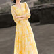 
[Youlibu] 2025 new summer high-end temperament V-neck yellow printed vacation dress for women D1544 yellow XL [120-130Jin [Jin equals 0.5 kg]]
