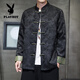 花花公子（PLAYBOY）新中式唐装男中国风秋冬季长袖夹克复古盘扣汉服宽松大码男士外套 Y756黑色 M 100-120斤