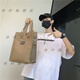 Qumuye men's handbag simple canvas bag men's student tutoring bag commuting tote shoulder bag large capacity file bag khaki thick waterproof 1 pack