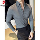 Pier Cardan-Sexy Striped Shirt's Men's Trendy Brand Handsome Design Niche Big-Neck Leck Long à manches de chemise sans fer bleu A213-C6627 M RECOMMANDÉ 100-115JIN [Jin est égal à 0,5 kg]