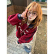 LDBE American fashion brand stitching contrasting color stand-up collar plus velvet sweatshirt for women early autumn lazy style loose design cardigan jacket maroon M 80-100Jin Jin equals 0.5 kg