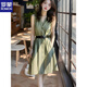 ROMON military green dress 2025 summer new light luxury high-end feeling to cover the flesh to make you look slimming this year's popular skirt for women Green belt L 115-130