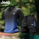 
JEEP SPIRIT high-end sports suit men's quick drying clothes short-sleeved T-shirt summer badminton ice silk training shorts fitness suit 9901 black and gray suit [quick drying] M
