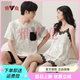 Yalu couple pajamas summer pure cotton short-sleeved sexy suspender pajamas for women thin men's home clothing set QH9902 M women + men L