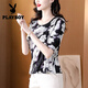 Playboy (PLAYBOY) heavy silk shirt for women in summer new style, age-reducing and slimming belly printing short-sleeved mulberry silk shirt color 9855# L 105-115Jin[Jin equals 0.5 kg]