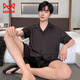 Cat men pajamas men ice silk summer new comfortable cardigan short-sleeved casual simple men's home clothing suit can be worn outside QY-YMD6624-Set-Men L suitable for 110-130Jin [Jin equals 0.5 kg]