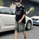 迪伽达美式水洗复古蓝牛仔短裤男夏季新款街头休闲阔腿宽松直筒五分裤 TVFS-826复古蓝 L