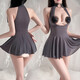 Glace Silk Sexy Pyjamas minikirt Robe de datation de femmes 6626 Black Strap Ice Silk [Cheongsam + T-Trouders] + Black Stockings New Year Christmas