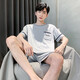 
SHUO GU JIN Summer Men's Short Sleeve Pajamas Thin Cotton Casual Plus Size Teen Home Clothing Men's Loose Suit Summer D9928 L Men