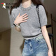 Woodpecker (Tucano) Sommer Miu Schnürmaschine Pullover kurzärmeliges T-Shirt für Frauen im Frühling und Sommer loser Mohair-Pullover vielseitig kurzer Top Grey S empfohlen 75-95 Jin [Jin gleich 0,5 kg]