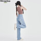 MMOPTOP Tennis Jeans for women in summer thin ice silk high waist slimming straight wide-leg pants MNVZK01 light blue XL