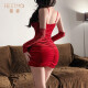 
Feimu sexy lace suspender fashionable aunt style dress with women's hip-covered short skirt dress qqny 6198 red suspender skirt + T-trousers + sleeves *2. The average size recommended weight 80-130 Jin [Jin equals 0.5 kg]