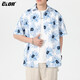 CLOR American ice silk shirt men's spring and summer printed short-sleeved shirt loose jacket CLCX11 Blue Rhyme Flower 2XL