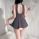 Glace Silk Sexy Pyjamas minikirt Robe de datation de femmes 6626 Black Strap Ice Silk [Cheongsam + T-Trouders] + Black Stockings New Year Christmas