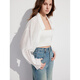 ELLE Lyocell Tencel long-sleeved white shirt for women 2025 summer cardigan design new blouse top white M