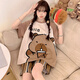 SMVP2025 Neuer Sommer-Pyjama für Frauen kurzärmelige Shorts Kapibala Anzug Casual Plus großer Cartoon Home Clothing 281# Milch Tea Bala + 693 Black Smiley Face M [Vorschlagen 70-95jin [Jin gleich 0,5 kg]]
