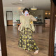 Single-built fat mm large size women's ice silk knitted top printed skirt suit A1477 top + 21846 skirt A1477 black top ((without suspenders) L[100-120] single size