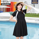 
Modal swimsuit for women with fat and large skirt style conservative large size fat mm300Jin [Jin equals 0.5 kg] belly-covering hot spring large size swimsuit 200 black, blue and white [must choose one size for big belly] 5XL [Suggestion 165--185Jin [Jin equals 0.5 kg]]