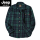 JEEP SPIRIT吉普格子衬衫男春秋季棉质休闲长袖小格衣红色磨毛外套男士 5016黄格 2XL 175/98B