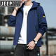 JEEP SPIRIT春装外套男士2025年新款春秋季连帽薄青年宽松夹克短款纯色褂子 K12131黑色 M 【建议-110斤】