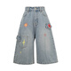 Originale waschbare und abgenutzte Jeans für Frauen im sommerlichen dünnen Stil, vielseitige lose Stern-Print-Shorts mit weitem Bein, blaue Hosen, m