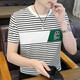 Septwolves (septwolves) broken code 2025 summer striped short-sleeved shirt for men new trendy slim ice silk cotton half-sleeved men's summer top 9898 khaki 5XL