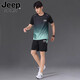 JEEP SPIRIT High-End JEEP Ice Silk Sports Suit Men's Summer Short-Sleeved Running T-Shirt Fitness Clothing Basketball Suit Quick-drying 9901 Black Gray Suit M