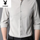 Playboy (Playboy) Camisa de primavera y otoño Lino de algodón para hombres Pequeño collar de collar de mediana edad imitación de lino de estilo chino