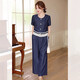 
La Chapelle 2025 new summer fashion denim wide-leg pants suit for women summer short-sleeved casual fashionable two-piece set for women blue L (recommended 105~115Jin [Jin equals 0.5 kg])