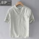 JEEP SPIRIT夏季男装休闲棉麻短袖T恤衫小立领宽松薄款透气亚麻白色上衣服潮 黄色 S