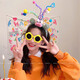 Cute birthday headband female funny happy headdress exaggerated twist stick cartoon photo prop headband hat rose red funny headband upgraded version