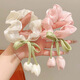 Garenbei's new spring-flavored shimmering tulip bow large intestine hair tie for girls, sweet and western style flower tassel hair tie, one pink + purple tulip hair tie