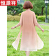 Hengyuanxiang Fat Mom Summer Cheongsam Dress Summer Chiffon Skirt Large Size 2025 New Middle-aged Women's Summer Temperament 6629 Pink Lotus Powder 4XL Recommended 140-150Jin [Jin equals 0.5 kg]