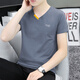 
SEPTWOLVES (SEPTWOLVES) Men's 2025 New V-neck Young Men's Short Sleeve T-shirt Pure Cotton Slim Thin Summer Casual Top T-shirt QY691 Black M