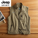 JEEP SPIRIT American functional multi-bag vest spring and autumn quick-drying vest outdoor windproof stand collar vest loose large-size sleeveless jacket gray 6XL