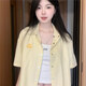 2025 Neues Korean gelb gestreiftes Hemdjacke für Frauen Sommer faule Hemd kurzärmelig Top T-Shirt Yellow M Empfohlen 95-105jin [Jin gleich 0,5 kg]