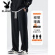 Playboy (PLAYBOY) American heavy casual hoodies for boys loose straight 2025 spring and autumn thin sports wide-leg pants summer long trousers 848 black S 80Jin[Jin equals 0.5 kg]-99Jin[Jin equals 0.5 kg]