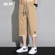 GLM shorts men's summer casual all-match three-quarter pants men's straight loose jodhpurs sports beach pants black 3XL