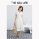 THE SEA LIFE连衣裙女欧海一生 法式V领连衣裙女2025夏新款收腰中长裙200039 山茶白 S