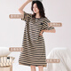Camisón integrado de Kangduomi con almohadilla para el pecho para mujeres Summer algodón puro mangas delgadas de mangas cortas 2025 Nuevo rayas de algodón puro Estilo de longitud media 160/m Peso recomendado 80-100 Jin [Jin equivale a 0,5 kg] Almohadilla de un solo tamaño 14102