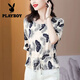 Playboy (PLAYBOY) heavy silk shirt for women in summer new style, age-reducing and slimming belly printing short-sleeved mulberry silk shirt color 9855# L 105-115Jin[Jin equals 0.5 kg]