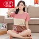 浪莎（LangSha）睡衣女夏季纯棉短袖短裤大码女士全棉卡通宽松背心家居服两件套装 短-袖短-裤-G6630 M 女--【85~100斤】