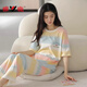 Yalu pajamas for women in spring and summer pure cotton short-sleeved trousers thin Korean cute rainbow contrasting home clothing set Z9711 2XL [recommended 140-160Jin [Jin equals 0.5 kg] wear]